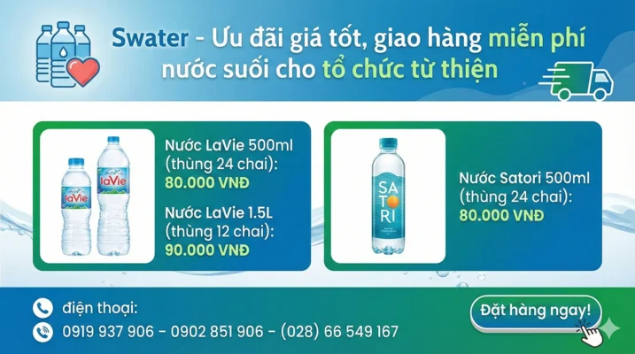 Swater ưu đãi nước suối cho tổ chức thiện nguyện
